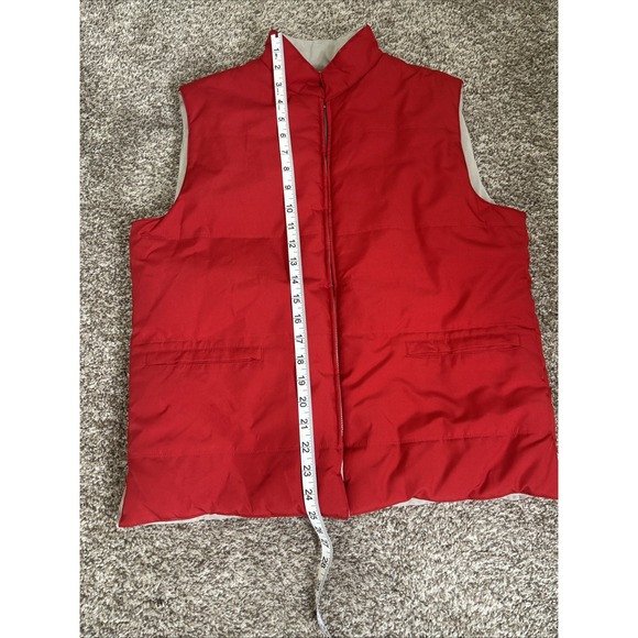 Vintage J. Crew Puffer Vest Women's Medium‎ Red/ Beige Reversible Y2K Full Zip - Picture 14 of 15